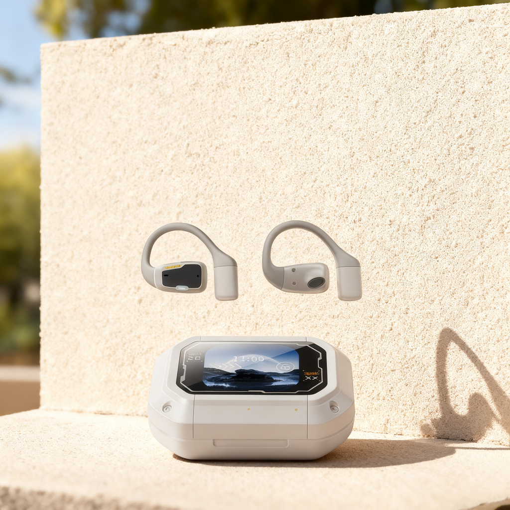 Wireless Earhook Bluetooth Headphones with ENC and Display – Dual Color