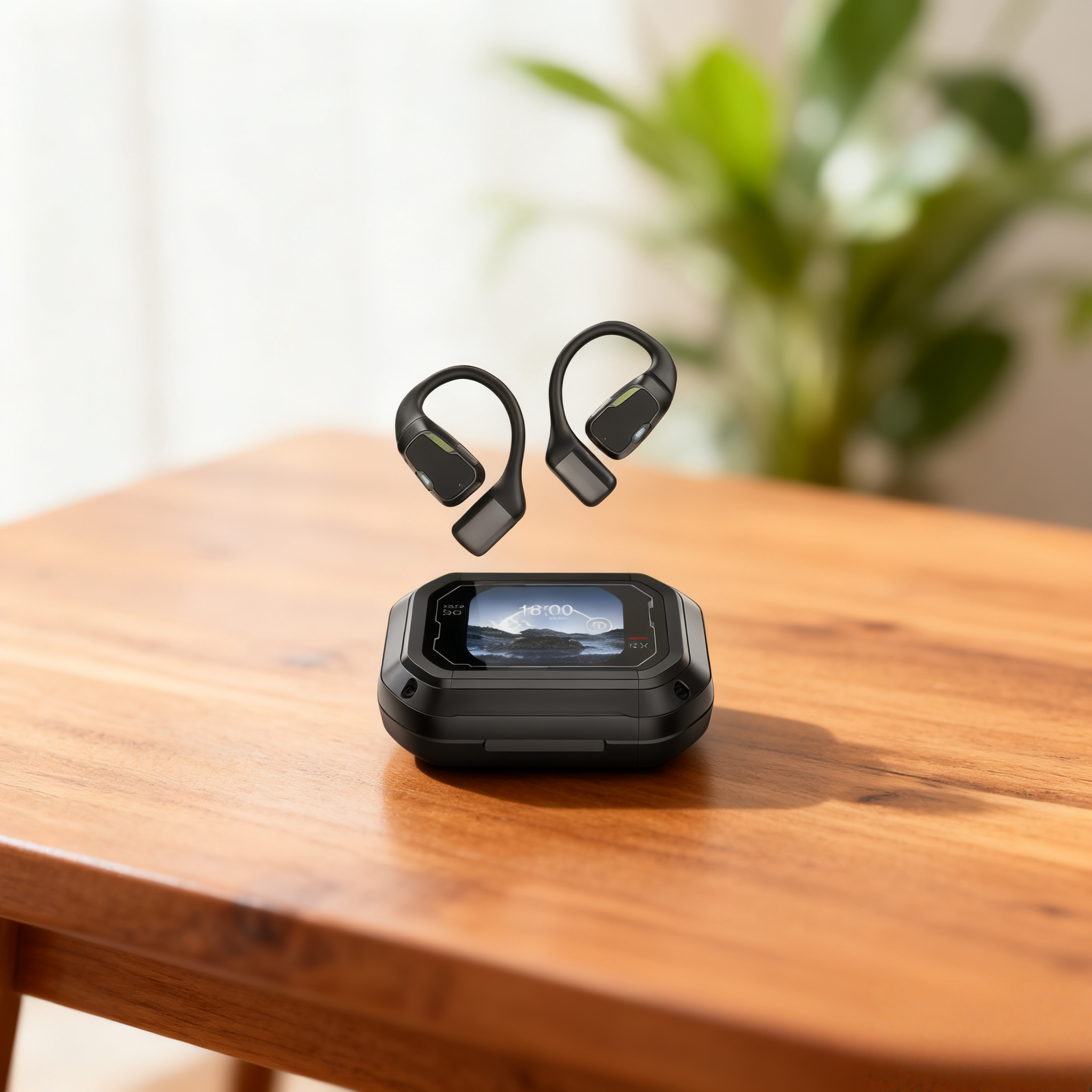 Wireless Earhook Bluetooth Headphones with ENC and Display – Dual Color