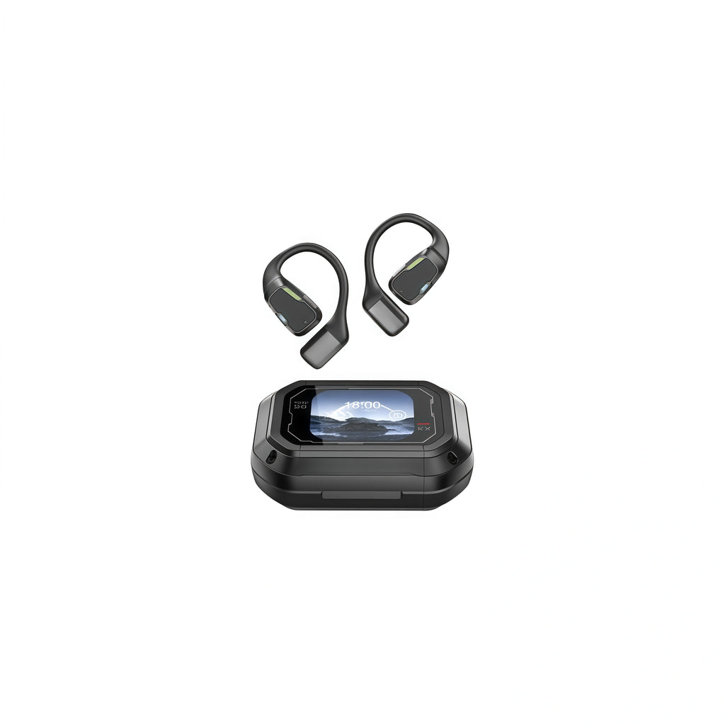 Wireless Earhook Bluetooth Headphones with ENC and Display – Dual Color